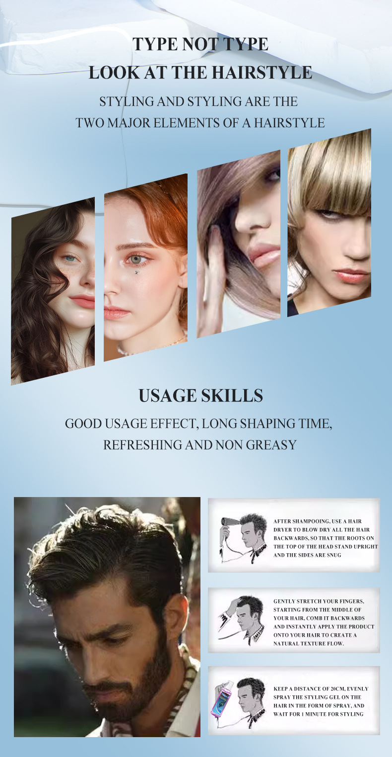 Long-Lasting Water-Lasting Styling Gel Fluffy Hair Dry Gel Hair Oil Wax Styling Spray Product Category Hair Styling Sprays from China supplier