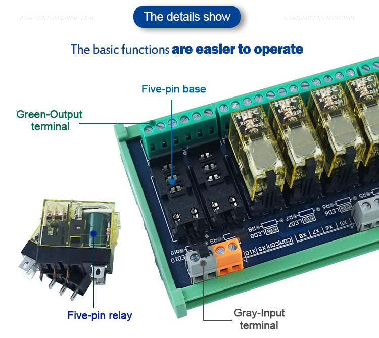 Huaqingjun 8-Channel 1NO 1NC HeQuan Relay Module Compatible NPN and PNP DC24V RJ1S-CL-D24 Electromagnetic Relays for PLC from China supplier