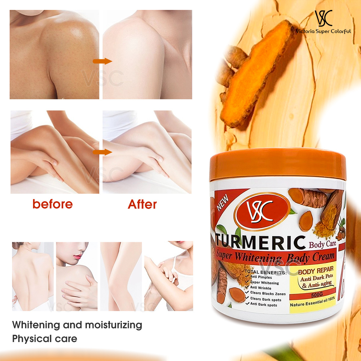 Turmeric Cream Body & Face Moisturizing Lotion Shea Butter Brightening Spot Removal Skincare Body Cream from China supplier