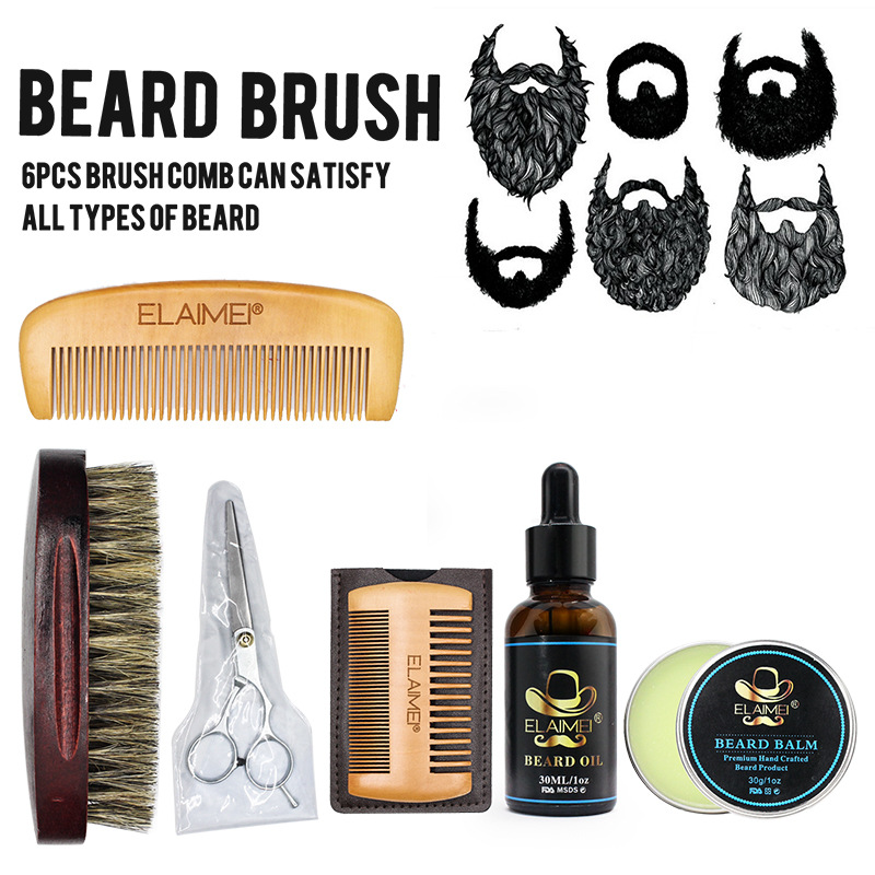 Mens Beard Grooming Kit Beard Care Kit Beard Oil Comb Trimmer Straightener 6pcs from China supplier
