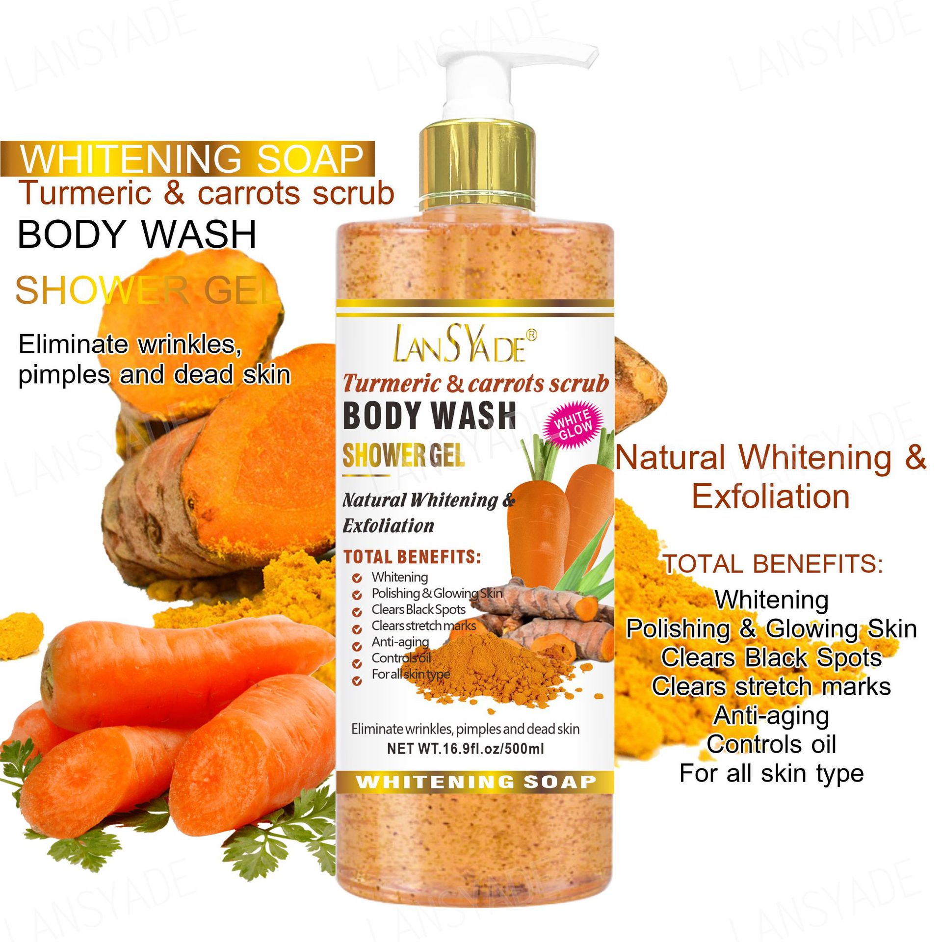 Private Logo Shower Gel Vitamin C Turmeric Fruits Body Wash Whitening Moisturizing Exfoliating Scrub Bath Soap Skin Care from China supplier