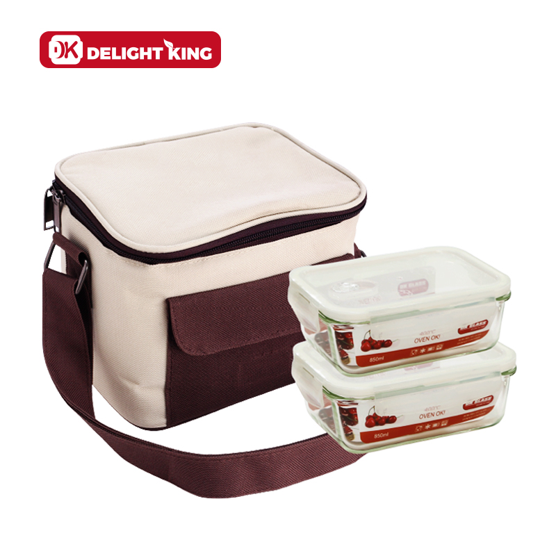 Microwave Oven Safe Glass Divider Lunch Box With Cutlery Lid High Quality Food Package Container from China supplier