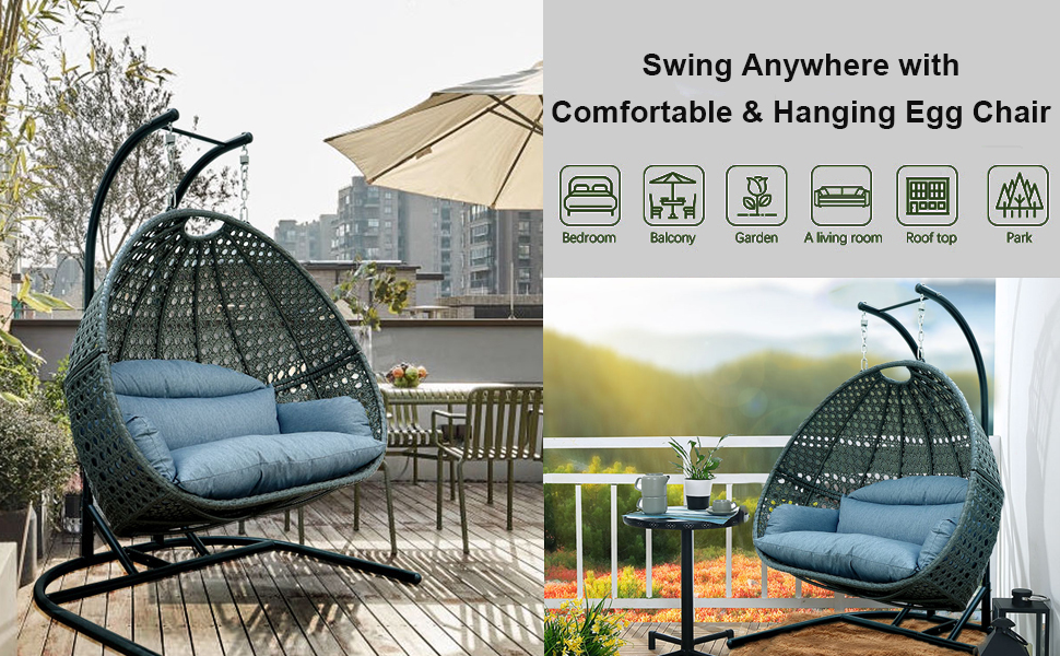 USA in stock free shipping cost metal swing frame ratan egg shaped garden swing chair