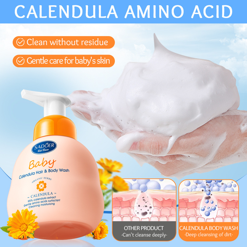 Natural Calendula Amino Acid Skincare Moisturizing Body Wash Anti Dandruff 2 in 1 Children's Shampoo and Bath Gel Products from China supplier