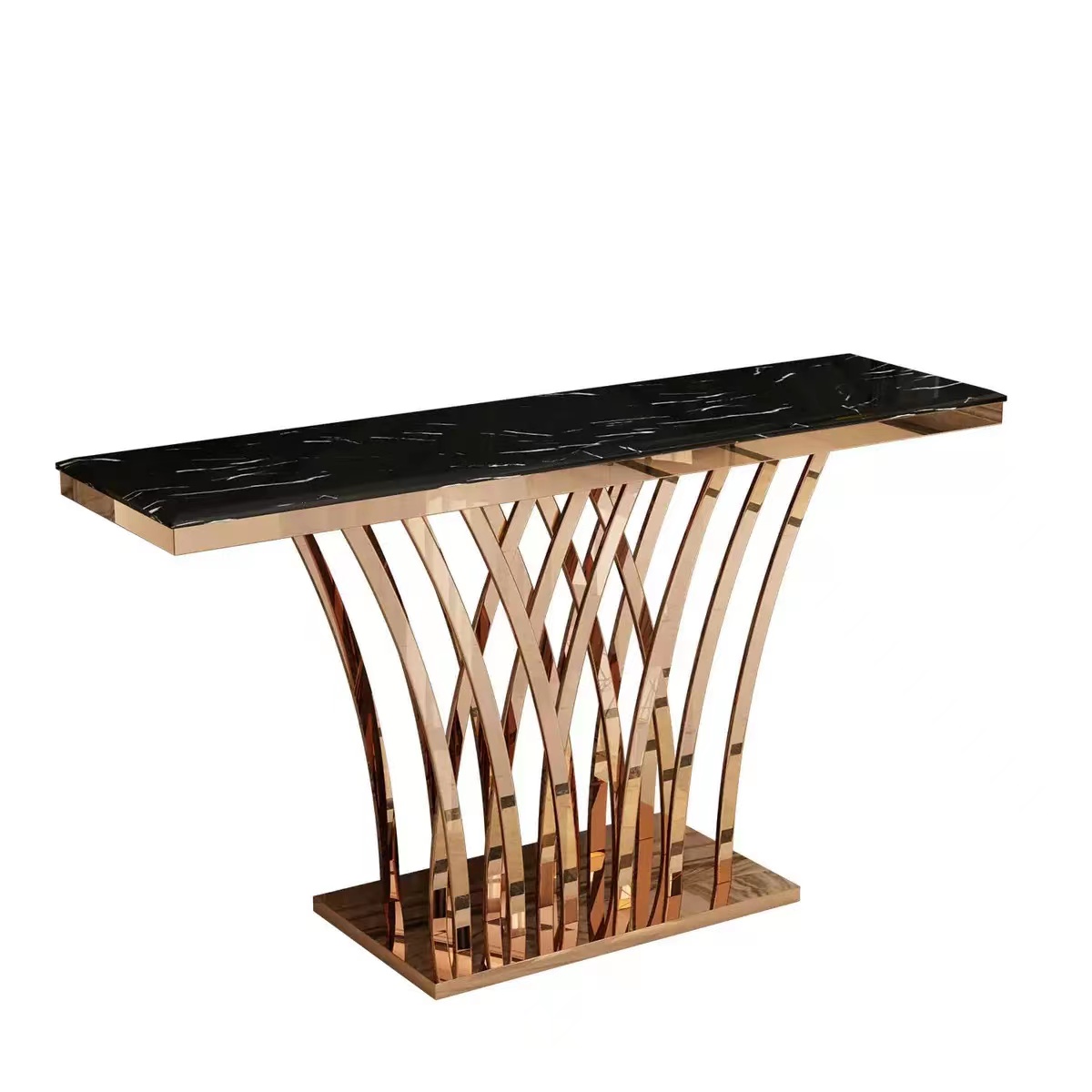 Hallway furniture with shelving and drawers modern gold stainless steel marble luxury console table