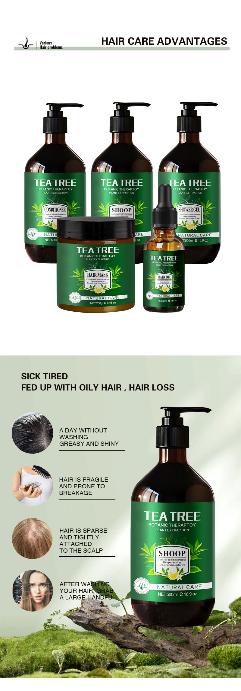 Private Label Beauty Natural Organic Hair Loss Tea Tree Oil Control Anti-Dandruff Shampoo and Conditioner Hair Loss Products from China supplier