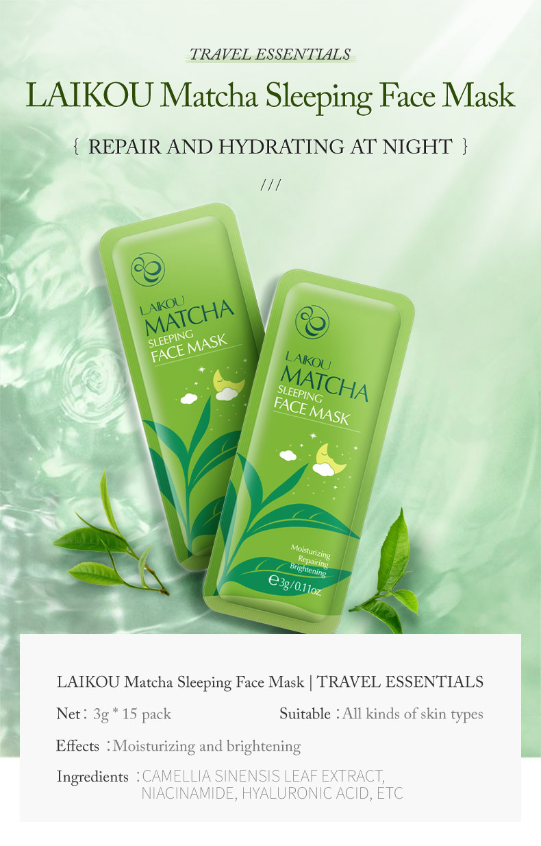 LAIKOU Travel Pack Oil Control Moisturizing Whitening Shrinking Matcha Sleeping Facialmask from China supplier