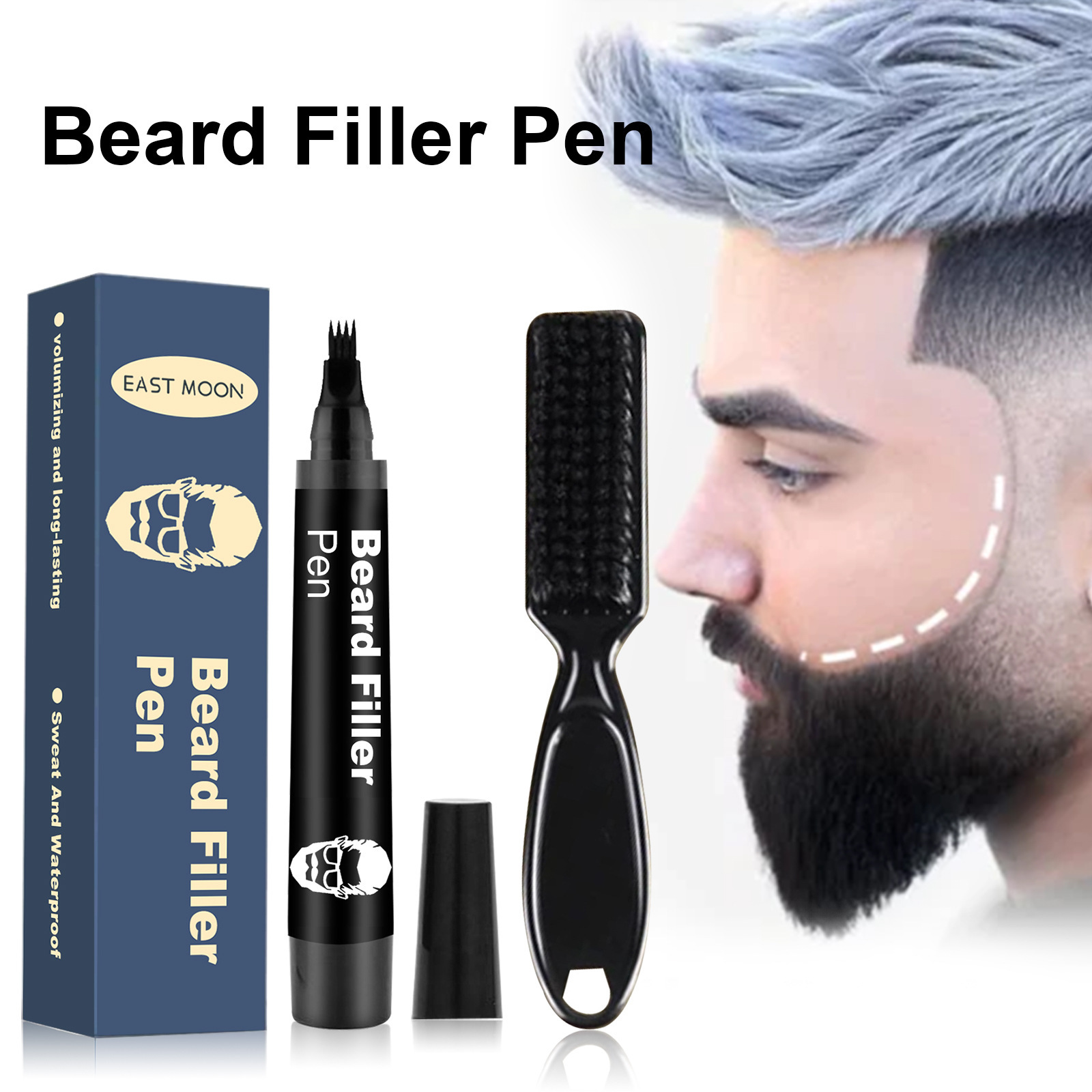 Natural Black Beard Pencil Filler for Men Filling Powder Dark Brown Black Beard and Eyebrow Filler Pen from China supplier