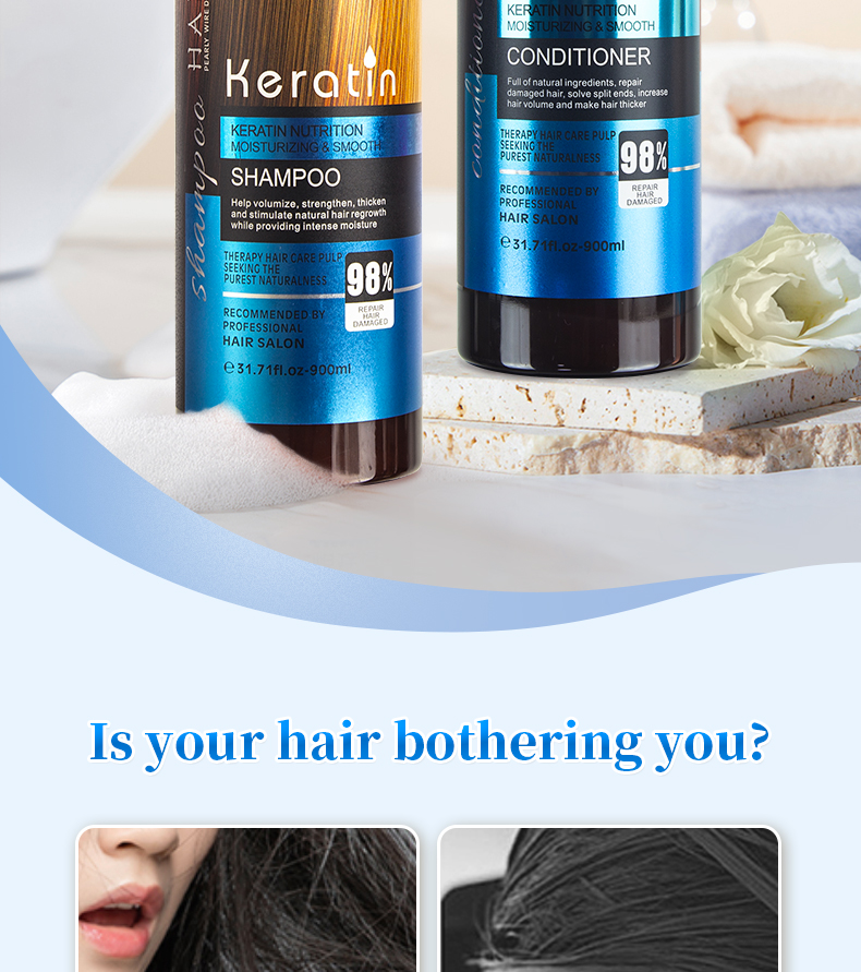 Private Logo Natural Keratin Beauty Hair Care Set Protein Shampoo and Conditioner for Women Anti Hair Loss Products from China supplier
