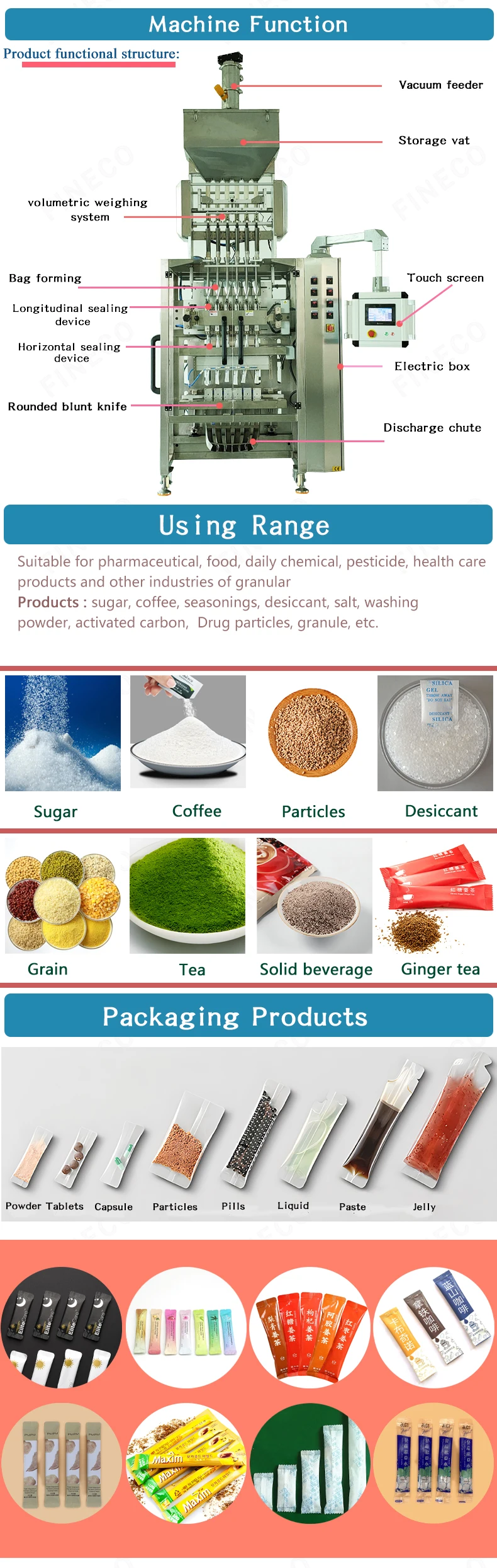 Full Automatic 4 lanes 6 lanes automatic salt sugar stick bag multi lane Granule Packing Machine from China supplier