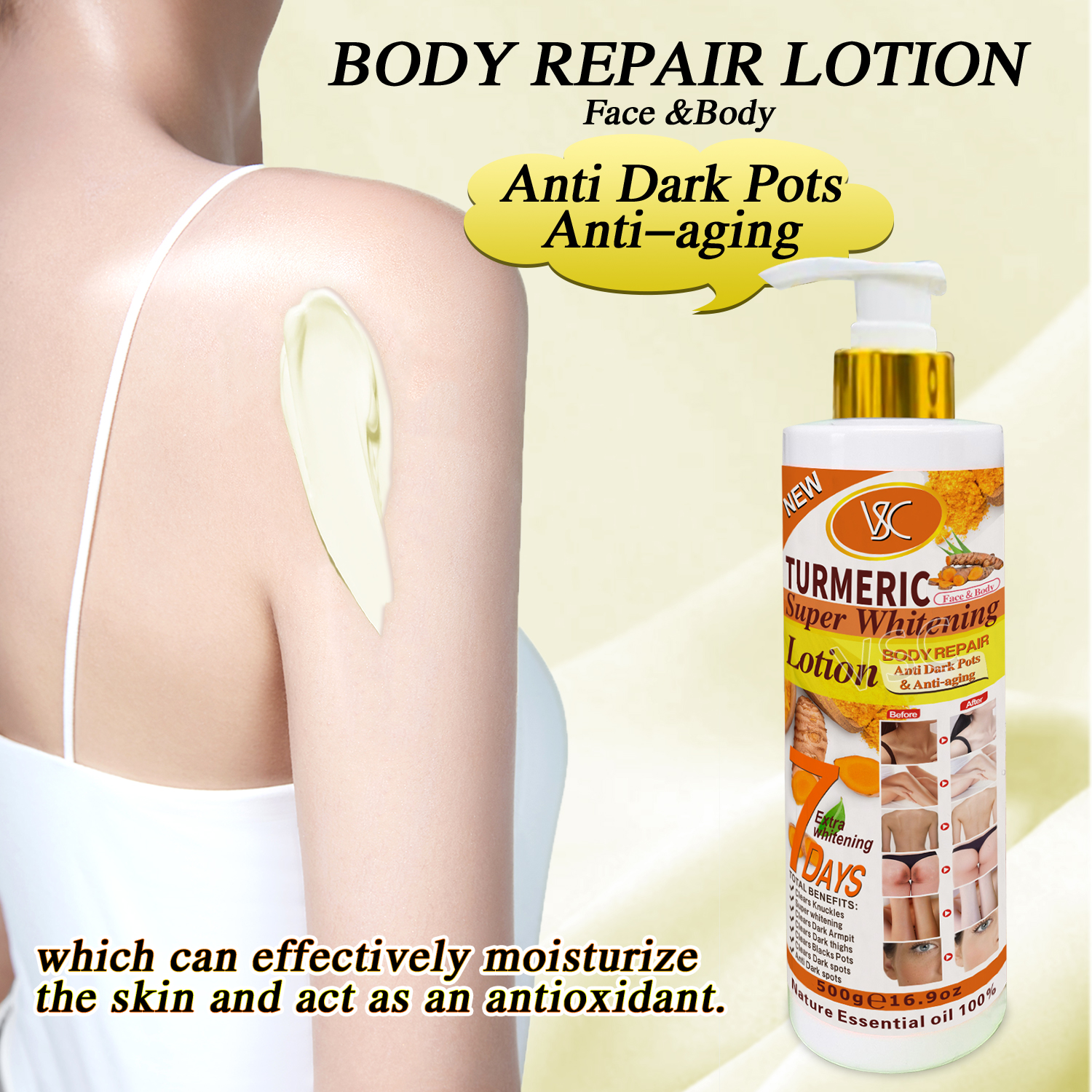 Private Logo Turmeric Lotion Skin Care Body Cream Repair Whitening Brightening Anti Dark Pots Nourishing Vitamin C Body Lotion from China supplier