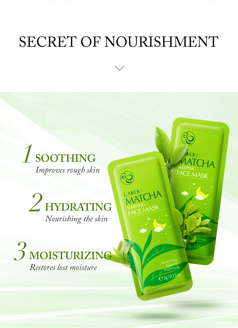LAIKOU Travel Pack Oil Control Moisturizing Whitening Shrinking Matcha Sleeping Facialmask from China supplier
