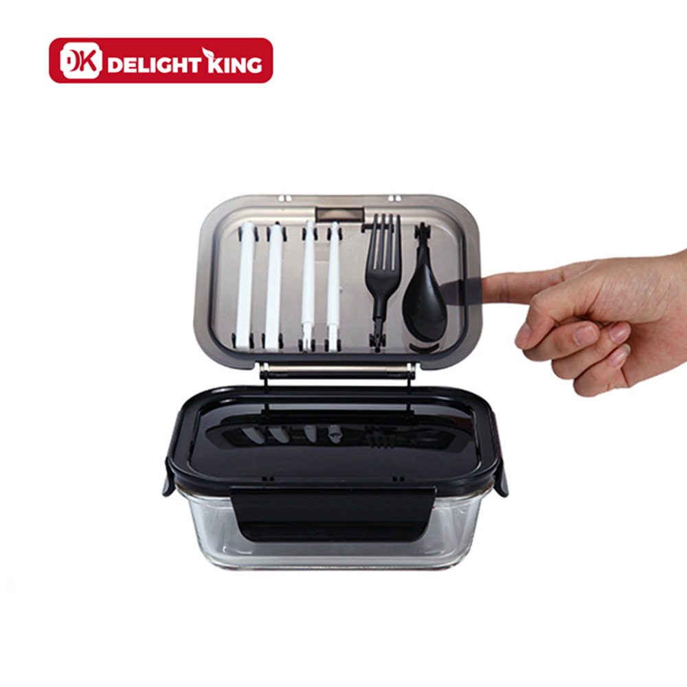 Microwave Oven Safe Glass Divider Lunch Box With Cutlery Lid High Quality Food Package Container from China supplier