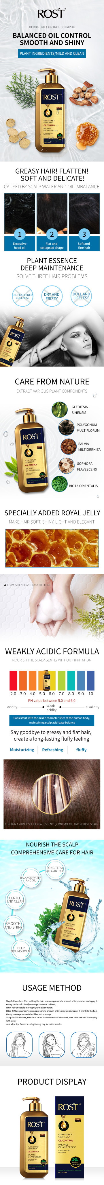 Rost Natural Plant Extract Deep Cleansing Oil Balance Anti Hair Loss Smooth and Shinny Nourishing Treatment Shampoo Products from China supplier