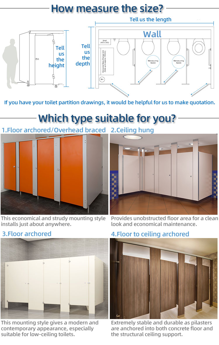 Black Public Restroom Cubicle Toilet Partition Compact Phenolic Resin Board Bathroom Partitions