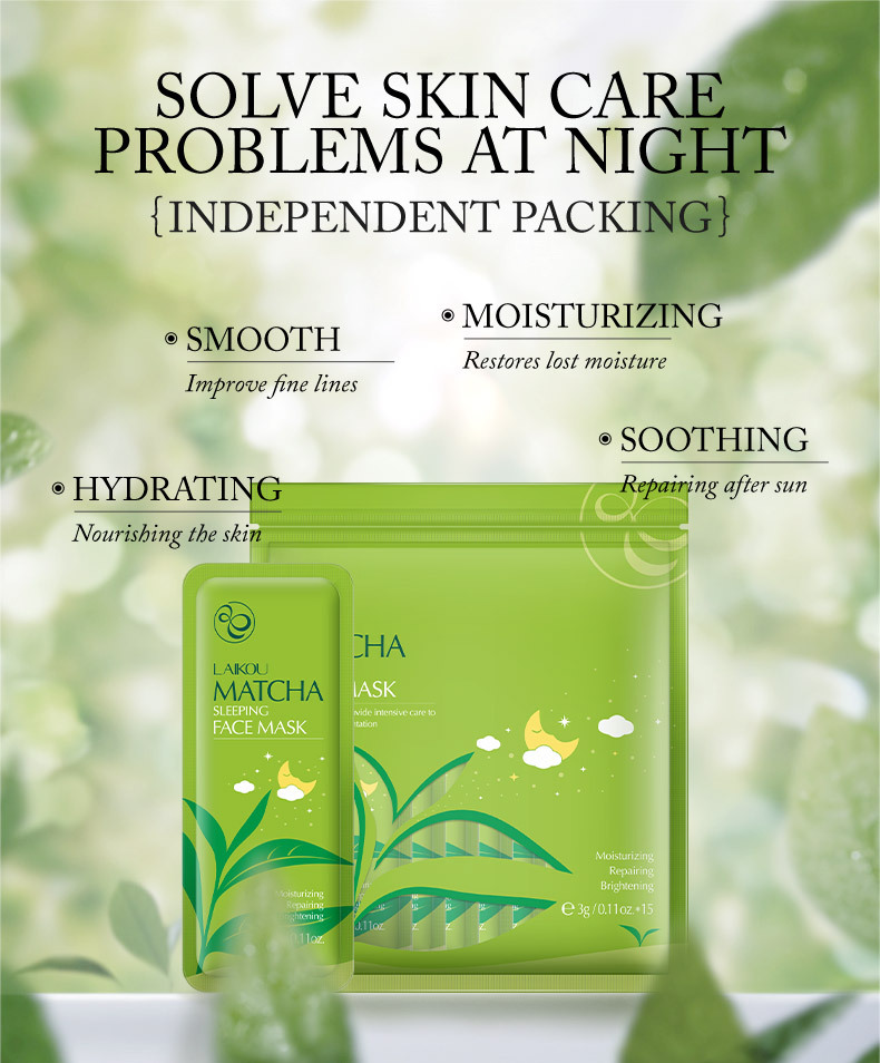 LAIKOU Travel Pack Oil Control Moisturizing Whitening Shrinking Matcha Sleeping Facialmask from China supplier