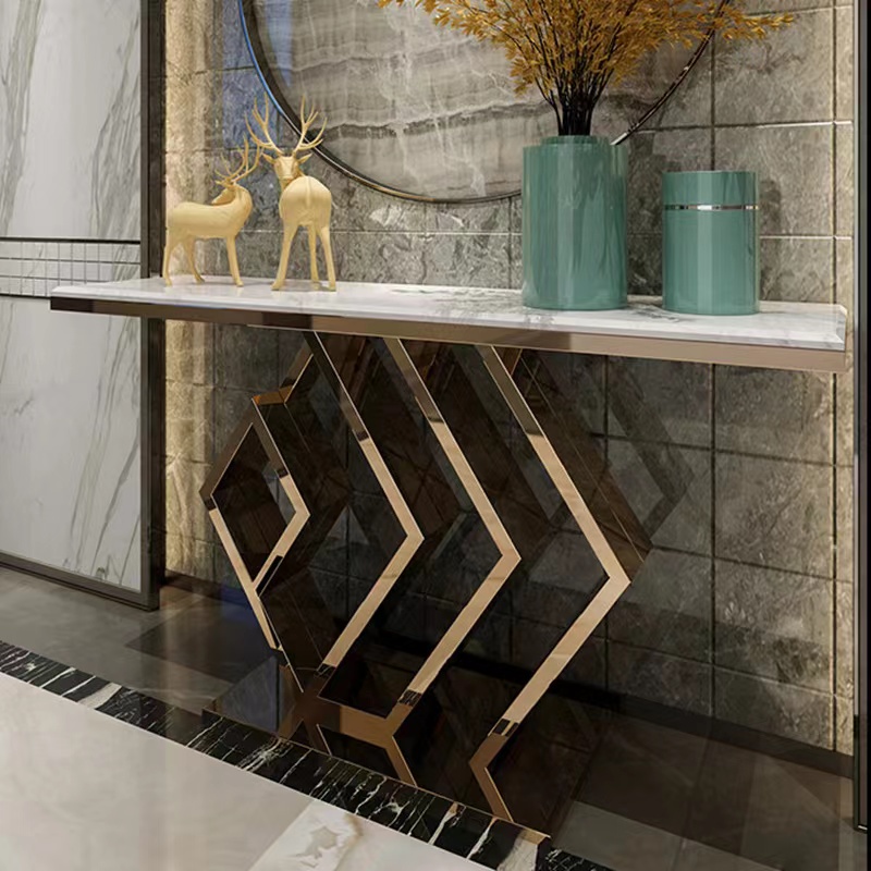 Modern luxury furniture corner console tables Living Room hallway Mirrored gold console table