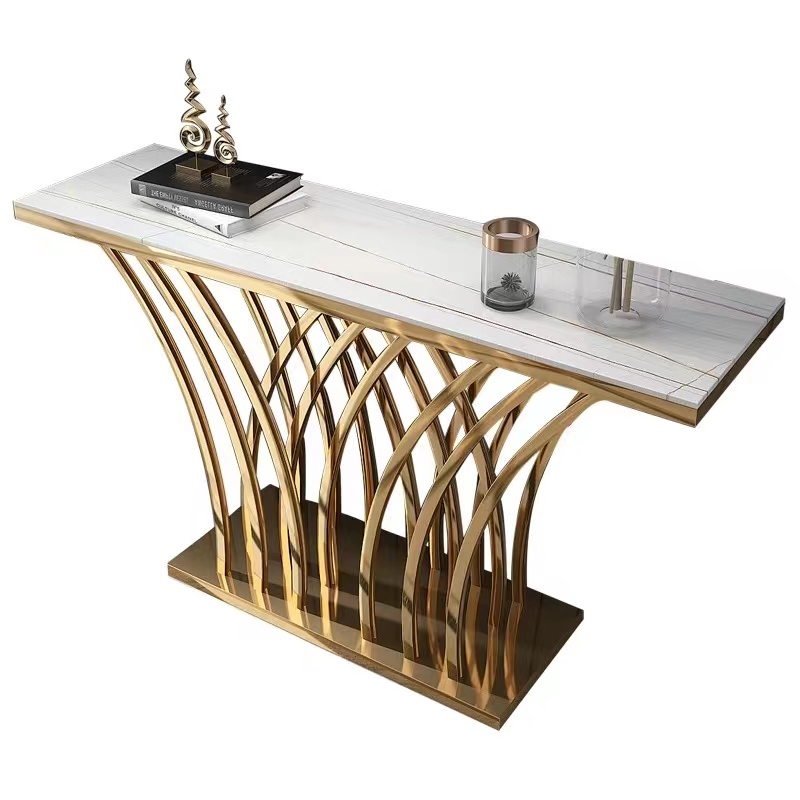 Hallway furniture with shelving and drawers modern gold stainless steel marble luxury console table